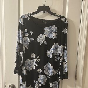 Floral Navy Blue dress with bell sleeves